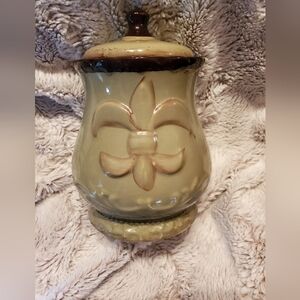TUSCANY CASA VERO ACK HAND PAINTED COLORFUL CANISTERS FLUER DE LIS GREEN